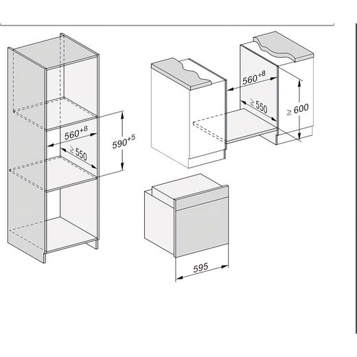 Miele H 2861 B Wifi Connected Built In Electric Single Oven - Black - Annotation - Dimesions shot
